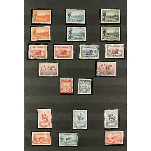 259 - AUSTRALIA 1914 - 1936 NEVER HINGED MINT collection of 39 stamps on stockbook pages, note most commem... 