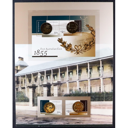 280 - AUSTRALIA 2005 First Australian Coin set + miniature sheet, the miniature sheet with printers contro... 