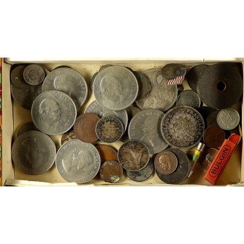 30 - WORLD COINS AND BANKNOTES. Small collection which includes 1873 5f  Hercules coin, GB coin range fro... 