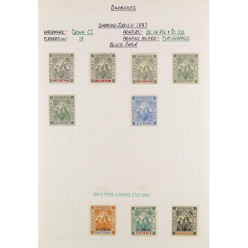 323 - BARBADOS 1855 - 1910 MINT COLLECTION of over 120 mint stamps on album pages, note 1855 (½d) green un... 