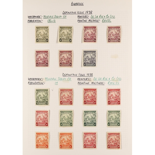 331 - BARBADOS 1937 - 1952 MINT COLLECTION on pages, complete for the basic issues with additional items, ... 