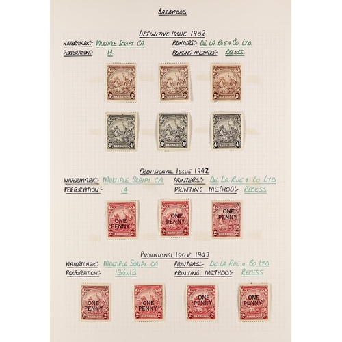 331 - BARBADOS 1937 - 1952 MINT COLLECTION on pages, complete for the basic issues with additional items, ... 