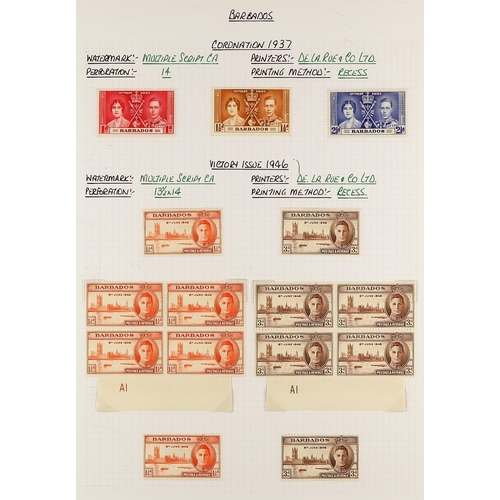 331 - BARBADOS 1937 - 1952 MINT COLLECTION on pages, complete for the basic issues with additional items, ... 