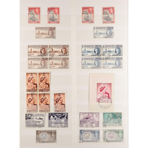 358 - BERMUDA 1937-51 USED COLLECTION of 100+ stamps on stock book pages, includes Key Plates with various... 