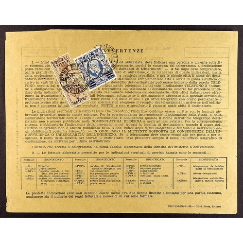 384 - BR. OCC. ITAL. COL. ERITREA 1951 high value stamp frankings on 5 Telegraph forms, each with 