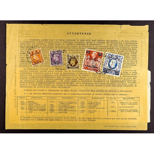 385 - BR. OCC. ITAL. COL. ERITREA 1951 high value stamps on telegraph documents (4). Various 