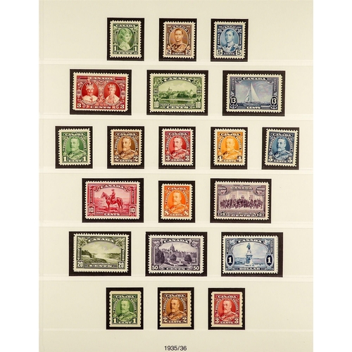 409 - CANADA 1911 - 1936 MINT / NEVER HINGED MINT COLLECTION of around 150 stamps on hingeless pages, stro... 