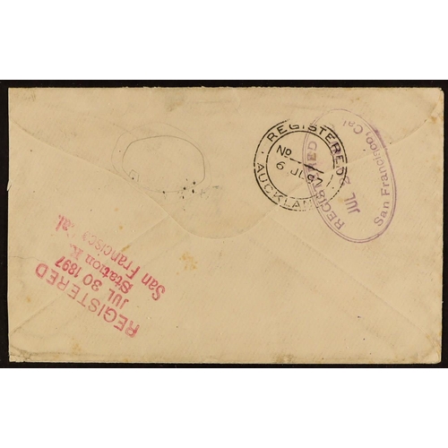 438 - COOK IS. 1897 (Jun) env registered to San Francisco with Queen 1d, 1½d, 2½d, 5d and 10d five-colour ... 