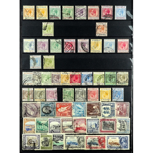 443 - CYPRUS 1880 - 1935 USED COLLECTION of around 100 stamps on protective pages, note 1880 ½d rose, 1880... 