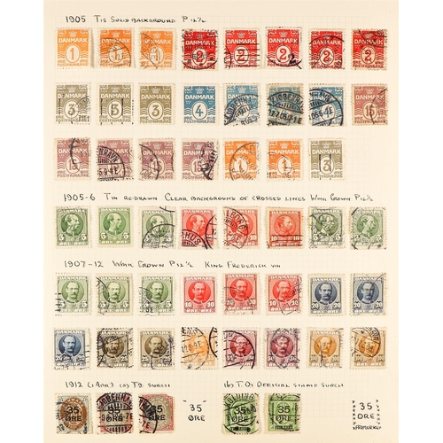 449 - DENMARK 1851 - 1938 COLLECTION of used stamps on pages with duplication of early issues, also many s... 