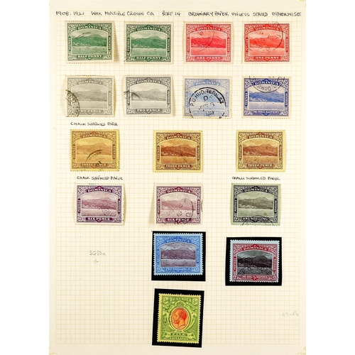 456 - DOMINICA 1903 - 1935 COLLECTION of around 75 stamps on pages, note 1903-07 set to 2s6d, plus chalky ... 