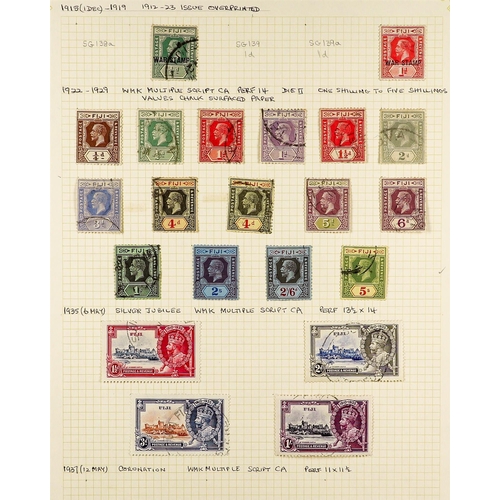 489 - FIJI 1903 - 1935 COLLECTION of 63 used stamps on pages, includes 1903 set to 1s, 1906-12 set to 5s, ... 