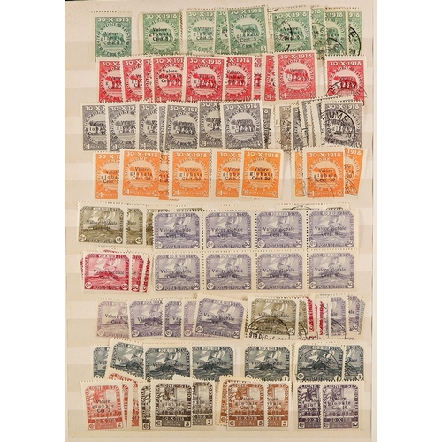 497 - FIUME 1918 - 1924 ACCUMULATION of around 1500 mint & used stamps in stockbook, various overprints on... 