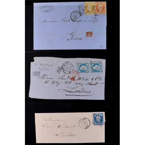 523 - FRANCE COVERS & STAMPS in a binder, includes collection of 1850's - 1860's ELs & some pieces bearing... 