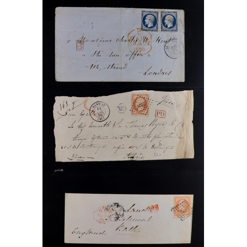 523 - FRANCE COVERS & STAMPS in a binder, includes collection of 1850's - 1860's ELs & some pieces bearing... 