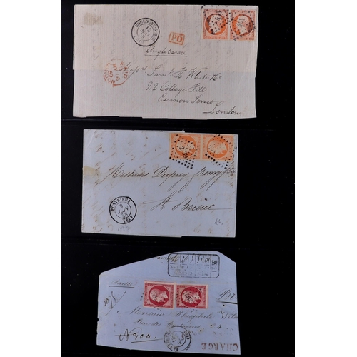 523 - FRANCE COVERS & STAMPS in a binder, includes collection of 1850's - 1860's ELs & some pieces bearing... 