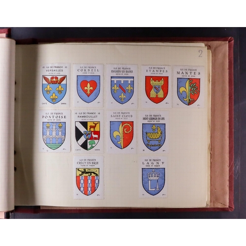 526 - FRANCE HERALDRY POSTER STAMPS. Old binder with collection of (circa) 1913 poster stamps depicting to... 