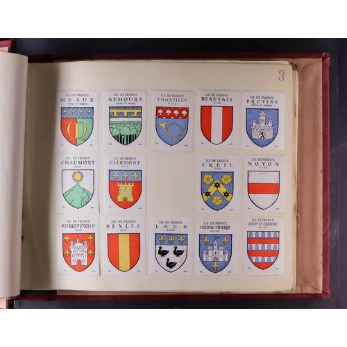 526 - FRANCE HERALDRY POSTER STAMPS. Old binder with collection of (circa) 1913 poster stamps depicting to... 