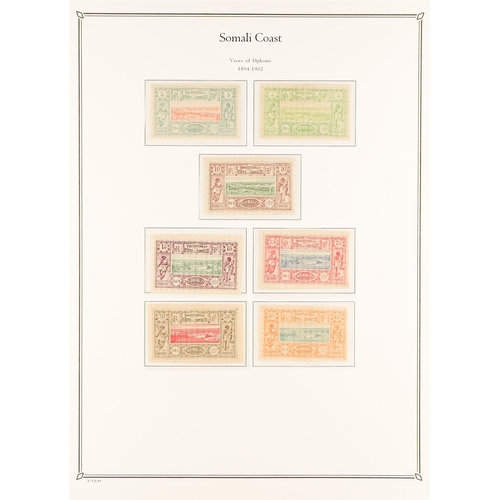 534 - FRENCH COLONIES DJIBOUTI 1894 - 1902 COLLECTION of 27 mint stamps on Palo hingeless album pages, hig... 