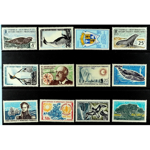 553 - FRENCH DEPENDENCIES T.A.A.F. 1959 - 1970 NEVER HINGED MINT COLLECTION of 24 stamps on stock cards, m... 