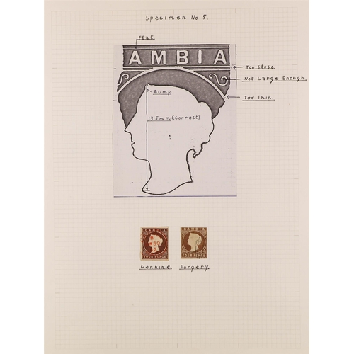 563 - GAMBIA SPECIALISED FORGERIES COLLECTION including genuine examples, well annotated in album, note 18... 