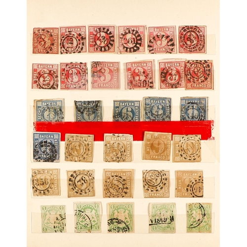 565 - GERMAN STATES BAVARIA 1849 - 1913 arpound 1000 used stamps on old protective pages. Lot 565 [c]