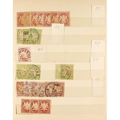 565 - GERMAN STATES BAVARIA 1849 - 1913 arpound 1000 used stamps on old protective pages. Lot 565 [c]