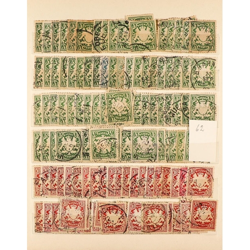 565 - GERMAN STATES BAVARIA 1849 - 1913 arpound 1000 used stamps on old protective pages. Lot 565 [c]