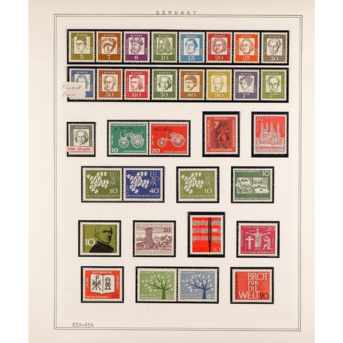 590 - GERMANY WEST 1949 - 1970 NEVER HINGED MINT COLLECTION of around 380 stamps & miniature sheets on alb... 