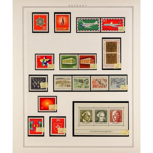 590 - GERMANY WEST 1949 - 1970 NEVER HINGED MINT COLLECTION of around 380 stamps & miniature sheets on alb... 