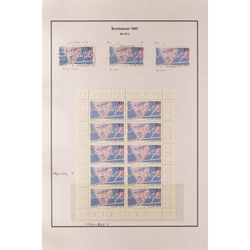 595 - GERMANY WEST 1996 - 1999 SPECIALIZED COLLECTION of over 2000 mint, never hinged mint and used stamps... 