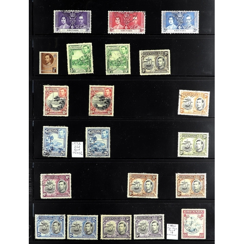 634 - GRENADA 1937 - 1965 USED COLLECTION of around 80 stamps on protective pages incl. 1938-50 Pictorials... 