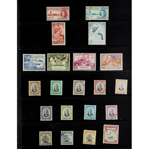 634 - GRENADA 1937 - 1965 USED COLLECTION of around 80 stamps on protective pages incl. 1938-50 Pictorials... 