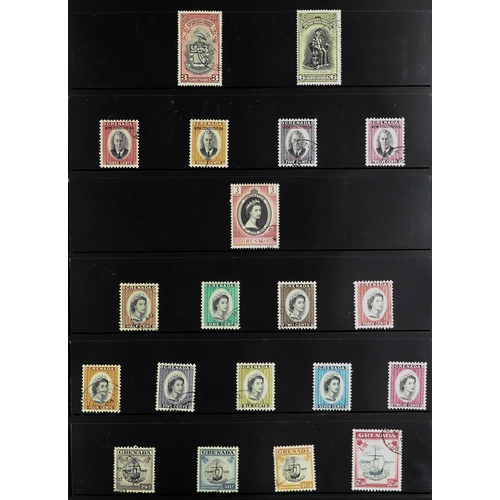 634 - GRENADA 1937 - 1965 USED COLLECTION of around 80 stamps on protective pages incl. 1938-50 Pictorials... 