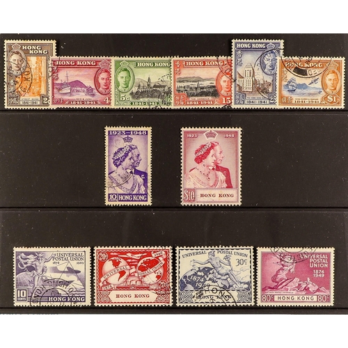 644 - HONG KONG 1903 - 1949 COLLECTION of used stamps on protective pages, includes higher values, sets s.... 