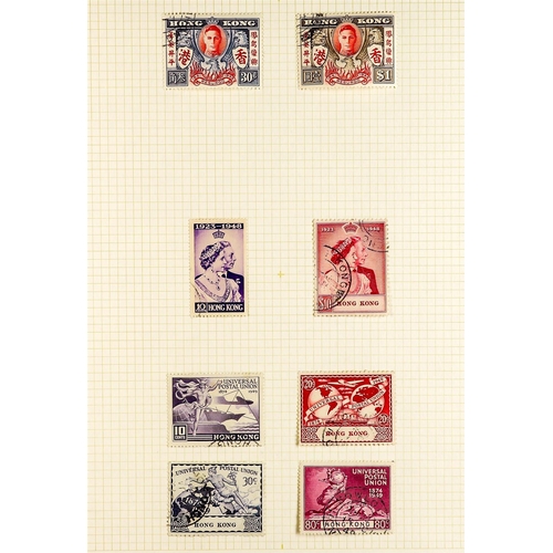 645 - HONG KONG 1912 - 1952 COLLECTION of 92 used stamps on pages, note 1912-21 set (no $5) with both 25c ... 