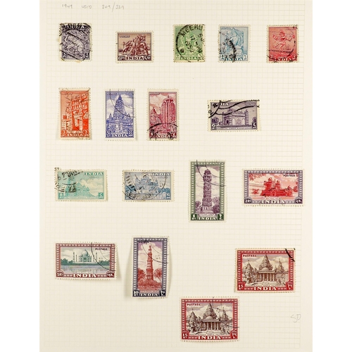 661 - INDIA 1854 - 1952 USED COLLECTION of 400+ stamps on pages, note 1854-55 ½a (2), 1a (5), 2a (3) & 4a,... 