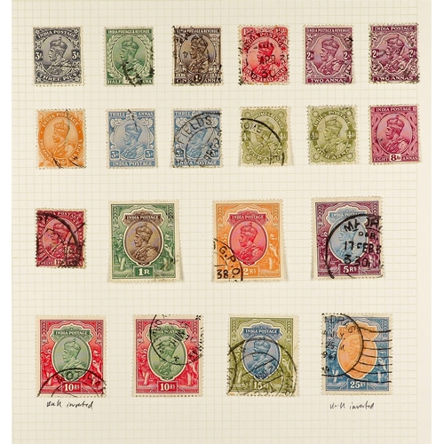 661 - INDIA 1854 - 1952 USED COLLECTION of 400+ stamps on pages, note 1854-55 ½a (2), 1a (5), 2a (3) & 4a,... 