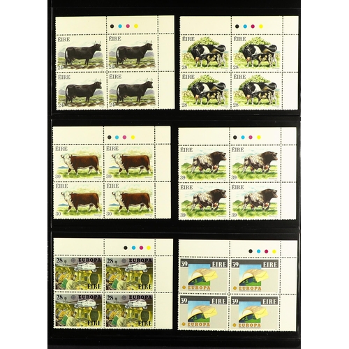 712 - IRELAND 1984-1990 NEVER HINGED MINT COLLECTION of mostly blocks of 4 on stock pages in binder. Very ... 