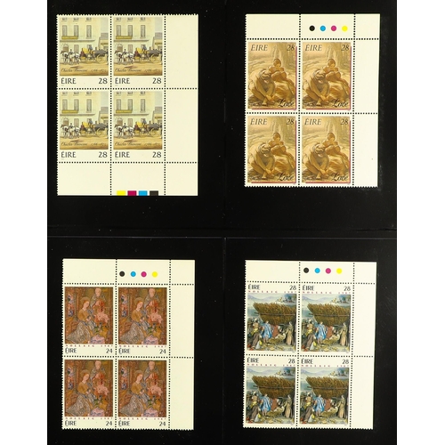 712 - IRELAND 1984-1990 NEVER HINGED MINT COLLECTION of mostly blocks of 4 on stock pages in binder. Very ... 