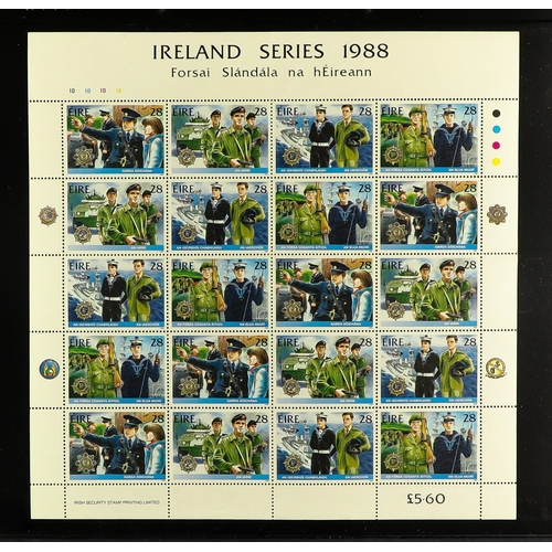 712 - IRELAND 1984-1990 NEVER HINGED MINT COLLECTION of mostly blocks of 4 on stock pages in binder. Very ... 