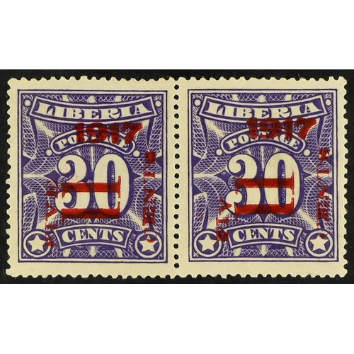 773 - LIBERIA 1917 5c on 30c deep violet pair - one with 'FIV CENTS' unlisted error - Scott 161+161 variet... 