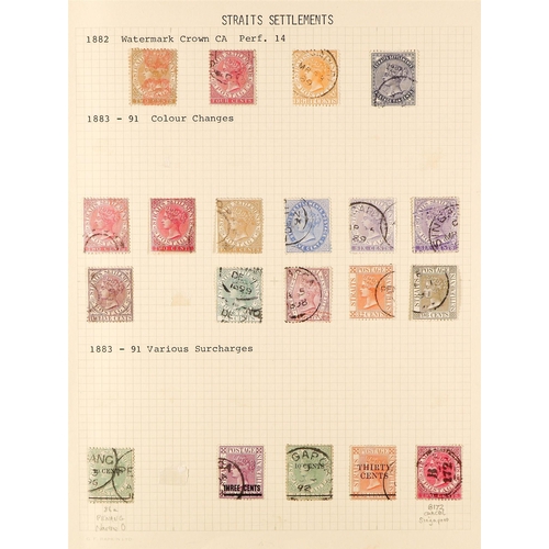 781 - MALAYA-STRAITS SETT. 1854 - 1937 COLLECTION of 220+ used stamps on album pages & stockcards, note In... 