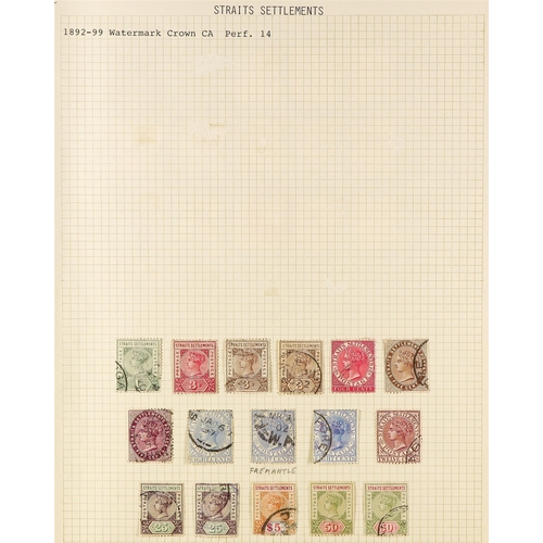 781 - MALAYA-STRAITS SETT. 1854 - 1937 COLLECTION of 220+ used stamps on album pages & stockcards, note In... 