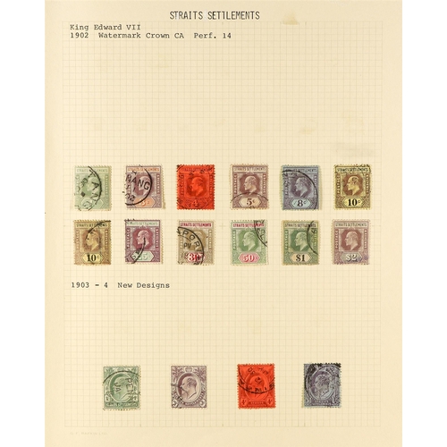 781 - MALAYA-STRAITS SETT. 1854 - 1937 COLLECTION of 220+ used stamps on album pages & stockcards, note In... 