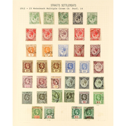 781 - MALAYA-STRAITS SETT. 1854 - 1937 COLLECTION of 220+ used stamps on album pages & stockcards, note In... 