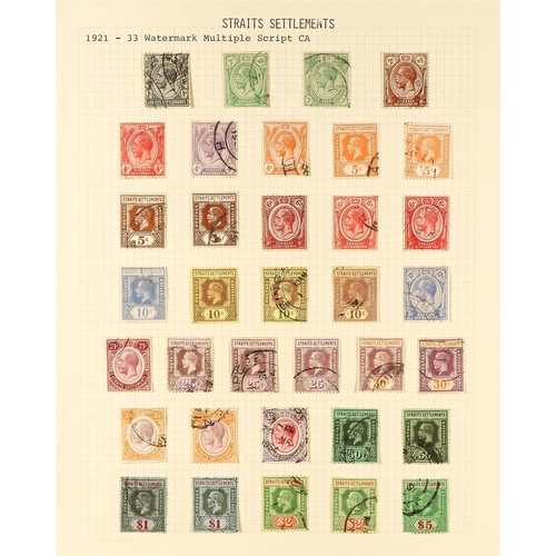 781 - MALAYA-STRAITS SETT. 1854 - 1937 COLLECTION of 220+ used stamps on album pages & stockcards, note In... 