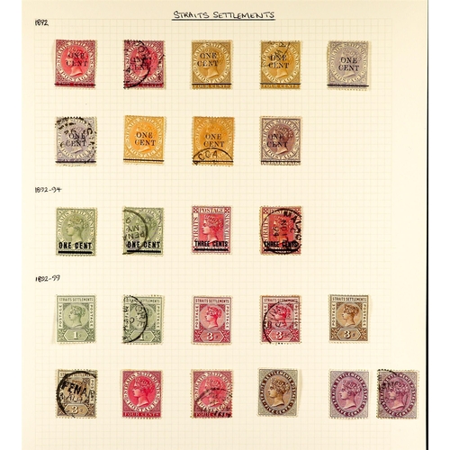 782 - MALAYA-STRAITS SETT. 1867 - 1899 COLLECTION of over 100 chiefly used 19th Century stamps on album pa... 