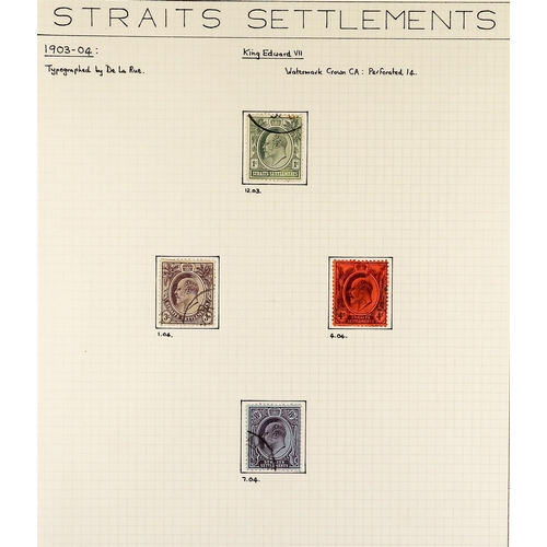 785 - MALAYA-STRAITS SETT. 1902 - 1911 USED COLLECTION of over 50 stamps on pages including sets, higher v... 