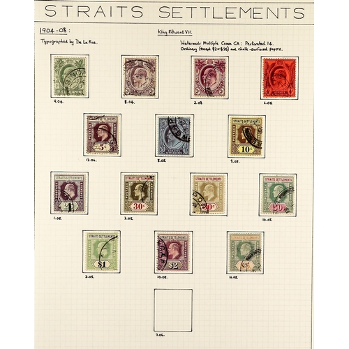 785 - MALAYA-STRAITS SETT. 1902 - 1911 USED COLLECTION of over 50 stamps on pages including sets, higher v... 